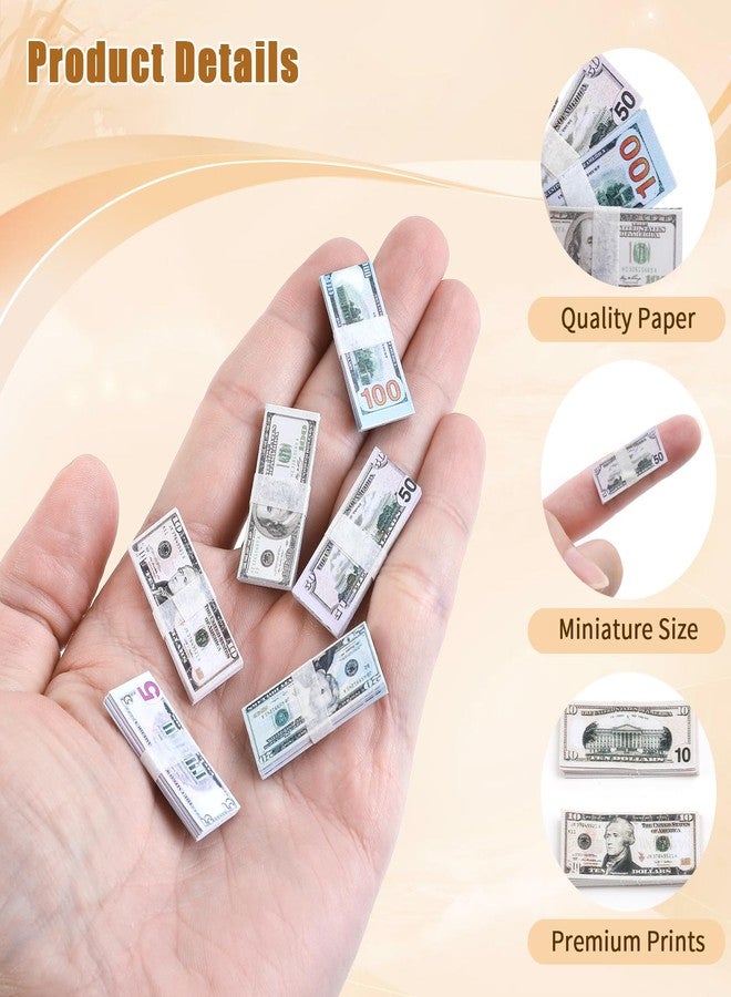 Clofiak 1:12 Miniature Scene Dollars Set, 600PCS Mini Dollar Fake Bills 5 10 20 50 100 Dollar Bills Prop Money, Realistic Simulation Dollar Toy Banknote for Dollhouse Scene, Mini House - Image 3